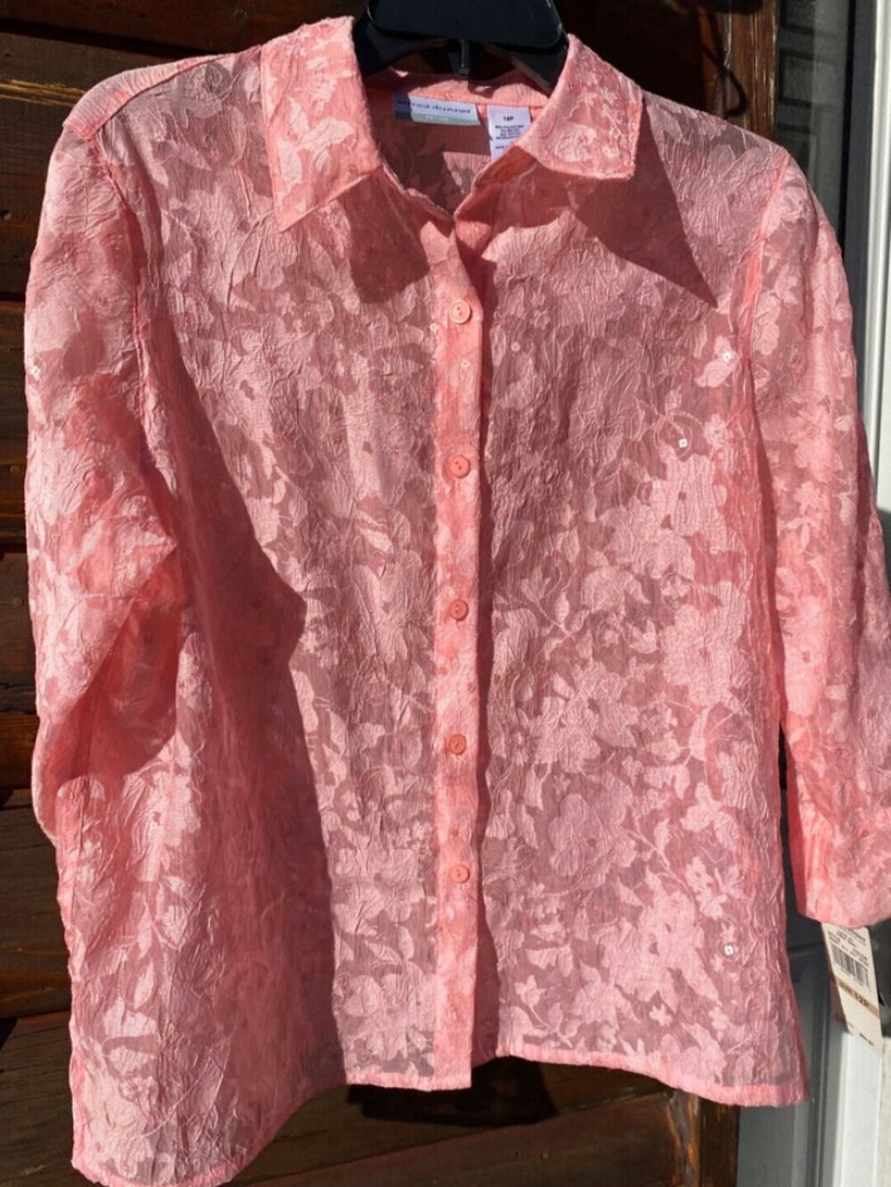 Alfred Dunner Women's Semi Sheer Floral Rose Blouse Button Front Pink 12P NWT